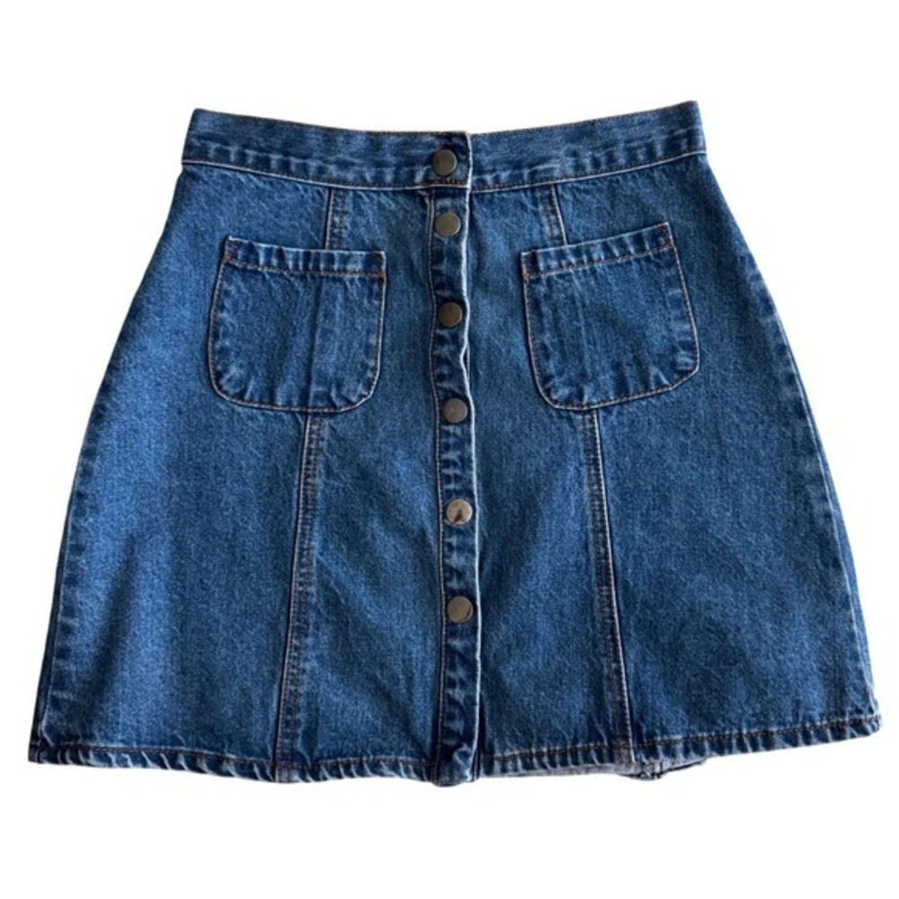 BDG Urban Outfitters Denim Mini Skirt Button Front A-Line Medium Wash Size S